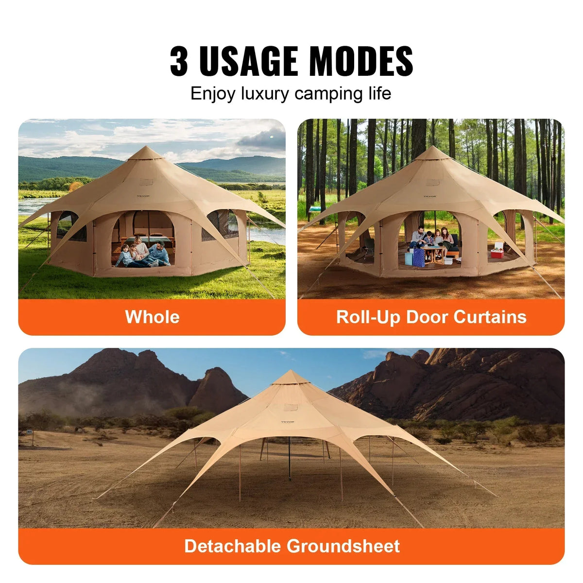 Canvas Tent 5 m/16.4 ft Bell Tent for Camping w/Stove Jack Breathable Yurt Tent for 8 People Camping Outdoor Hunting Party
