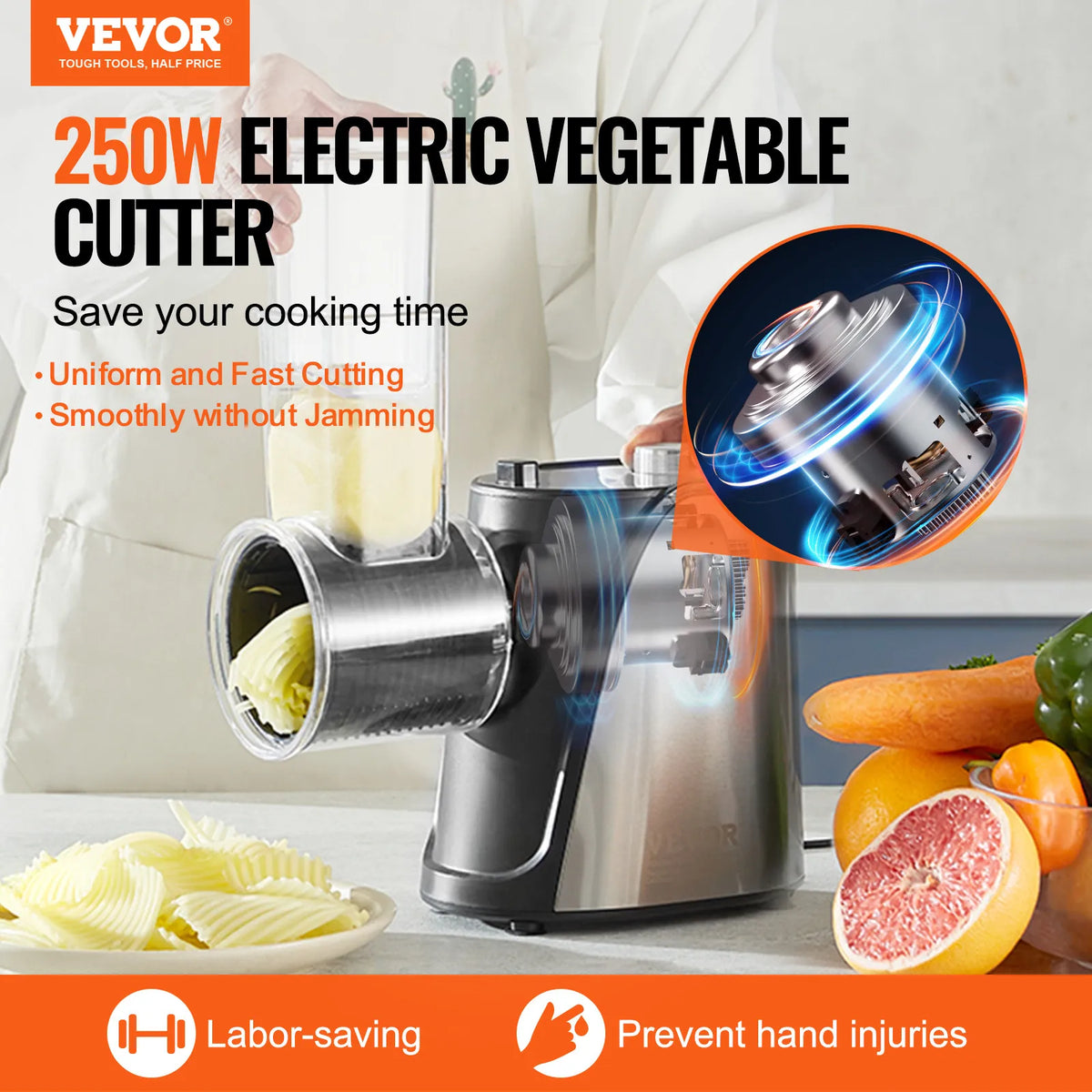 Electric Cheese Grater Salad Maker,250W Salad Shooter, Electric Vegetable Slicer Stainless Steel Food Cutter for Vegetable