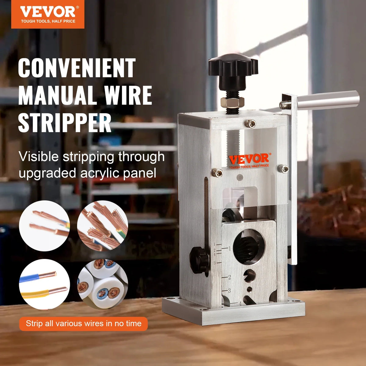 Manual Wire Stripping Machine 0.06''-1.5'' Copper Stripper Portable Aluminum Frame Wire Peeler for Scrap Copper Recycling