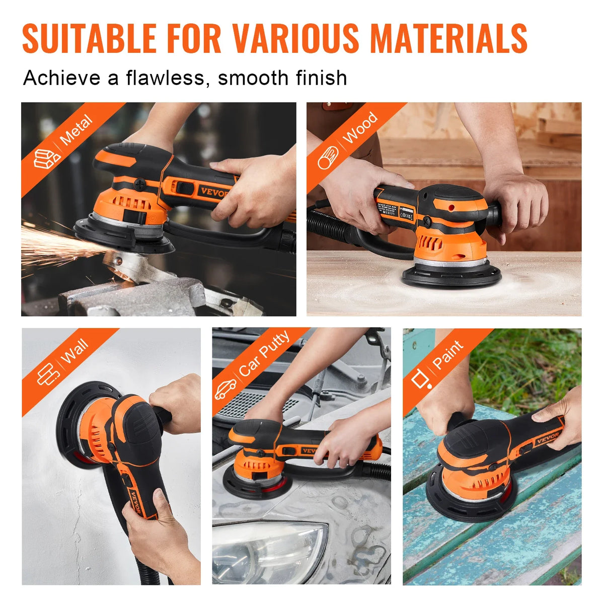 Random Orbital Sander 850W DA&GA Dual Action Orbital Sander 7400PRM 6 Variable Speed Electric Sander w/10PCS Sandpapers
