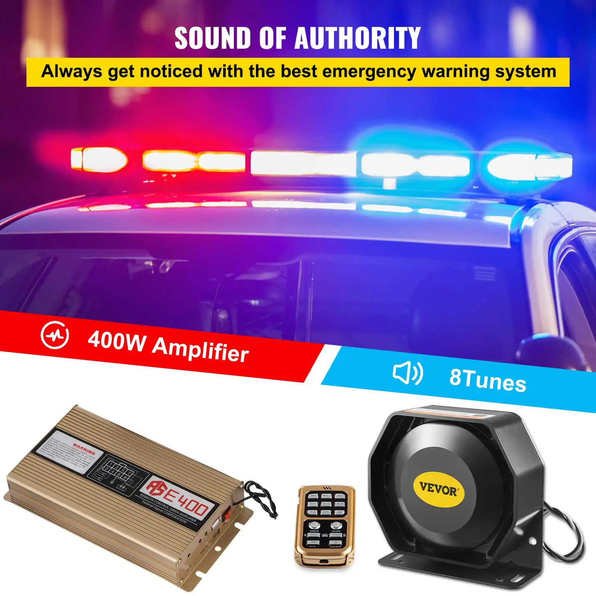 200W 18 Sound 12V Loud Car Warning Alarm Police Fire  Siren  PA Speaker MIC System for All Specific Vehicles