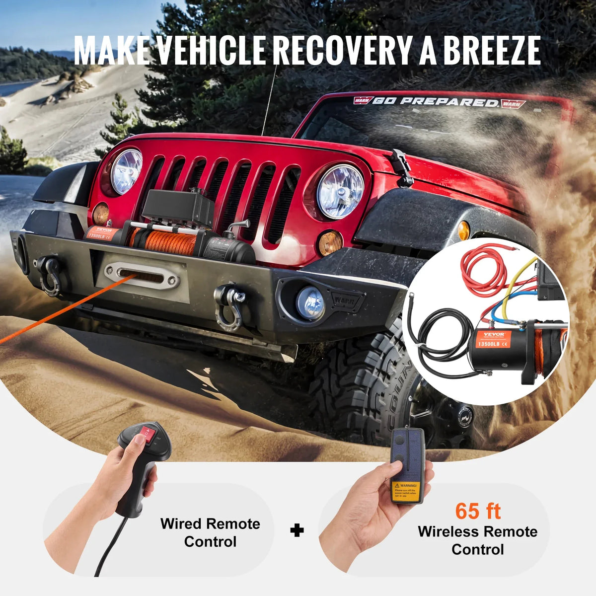 Electric Winch,13500 lb,12V DC Truck Winch w/Φ3/8inx80 ft Synthetic Rope Aluminum Fairlead Wireless & Wired Remote Control