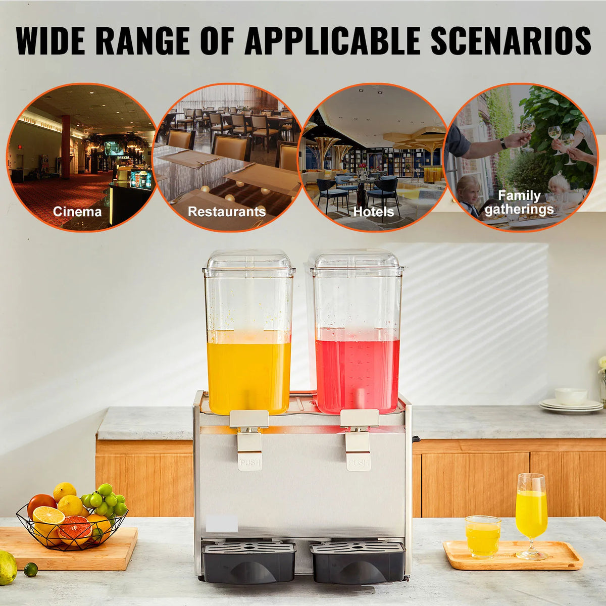 Commercial Beverage Dispenser, 18L X 2 Tanks Ice Tea Drink Machine, 590W 304 Stainless Steel Juice Dispenser, for Party