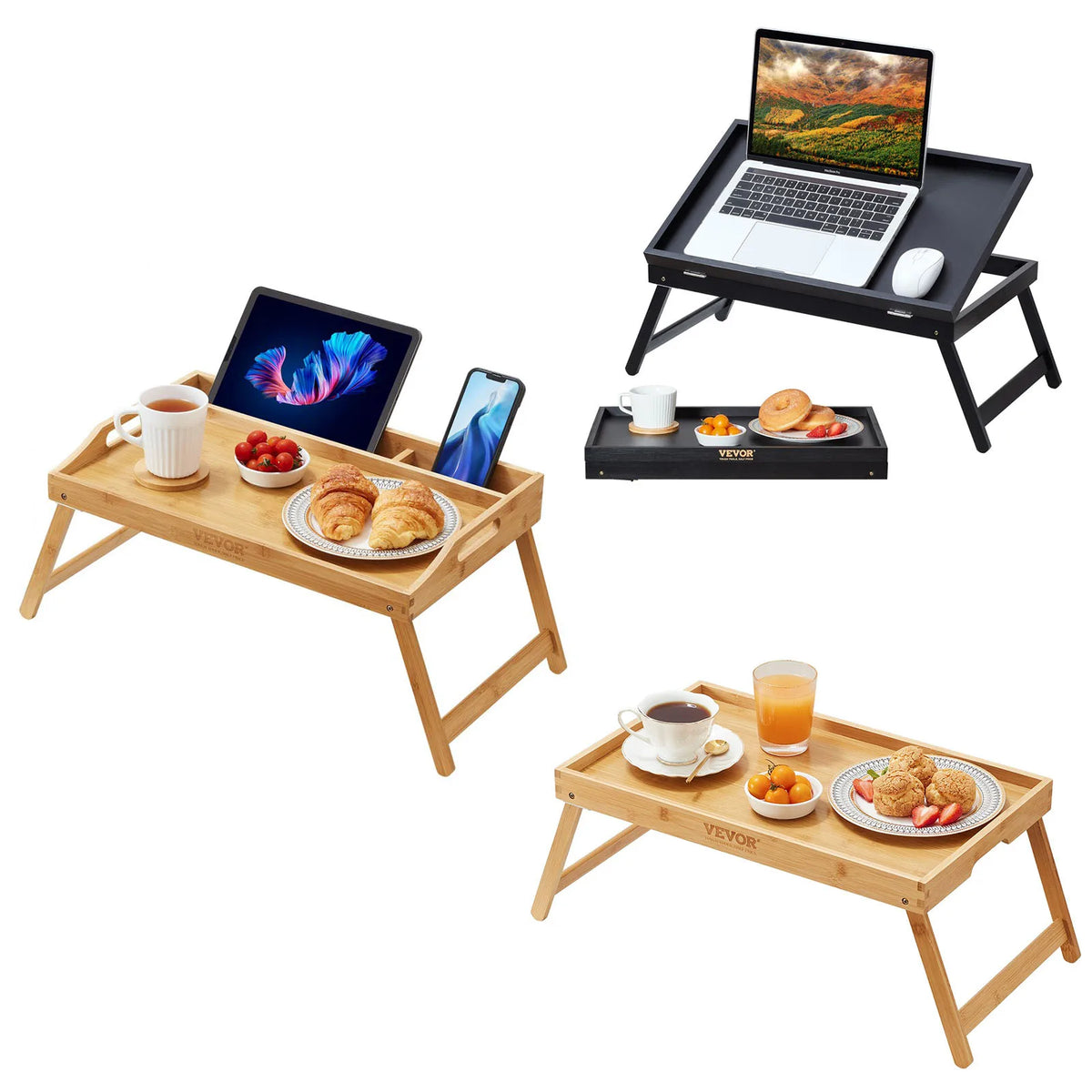 Bamboo Bed Tray Laptop Table with Foldable Legs,Mini Stand Lap Desk/Table,Multifunction Snack/Breakfast Tray Bed Table