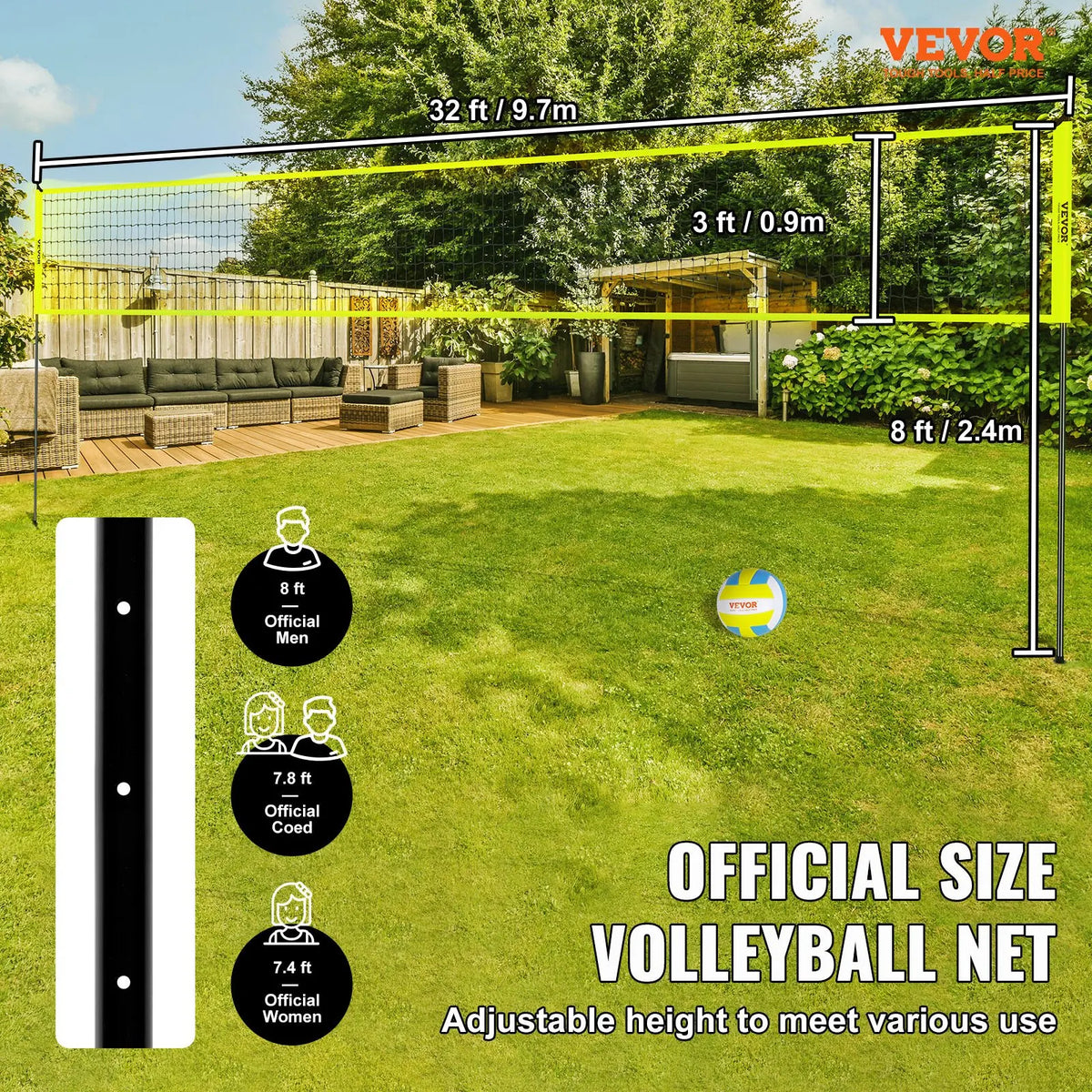 Outdoor Portable Volleyball Net System,Adjustable Height Poles,with PVC Volleyball,Carrying Bag for Backyard,Beach,Lawn