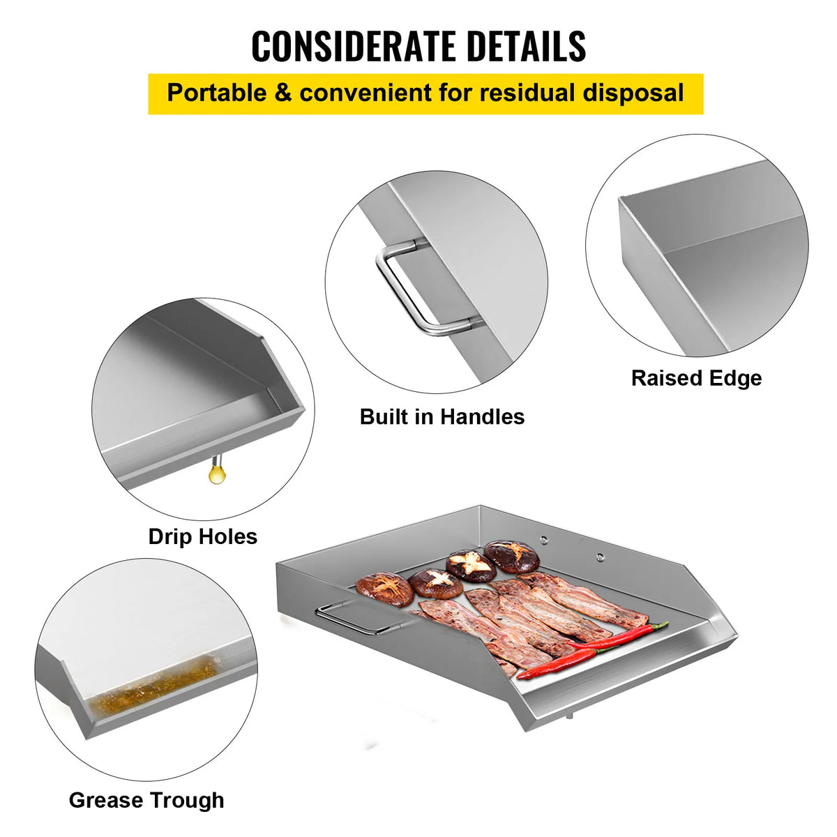 Stainless Steel Griddle,18X16 In Universal Flat Top Rectangular Plate, BBQ Charcoal/Gas Grill for Camping,Tailgatin ,Party