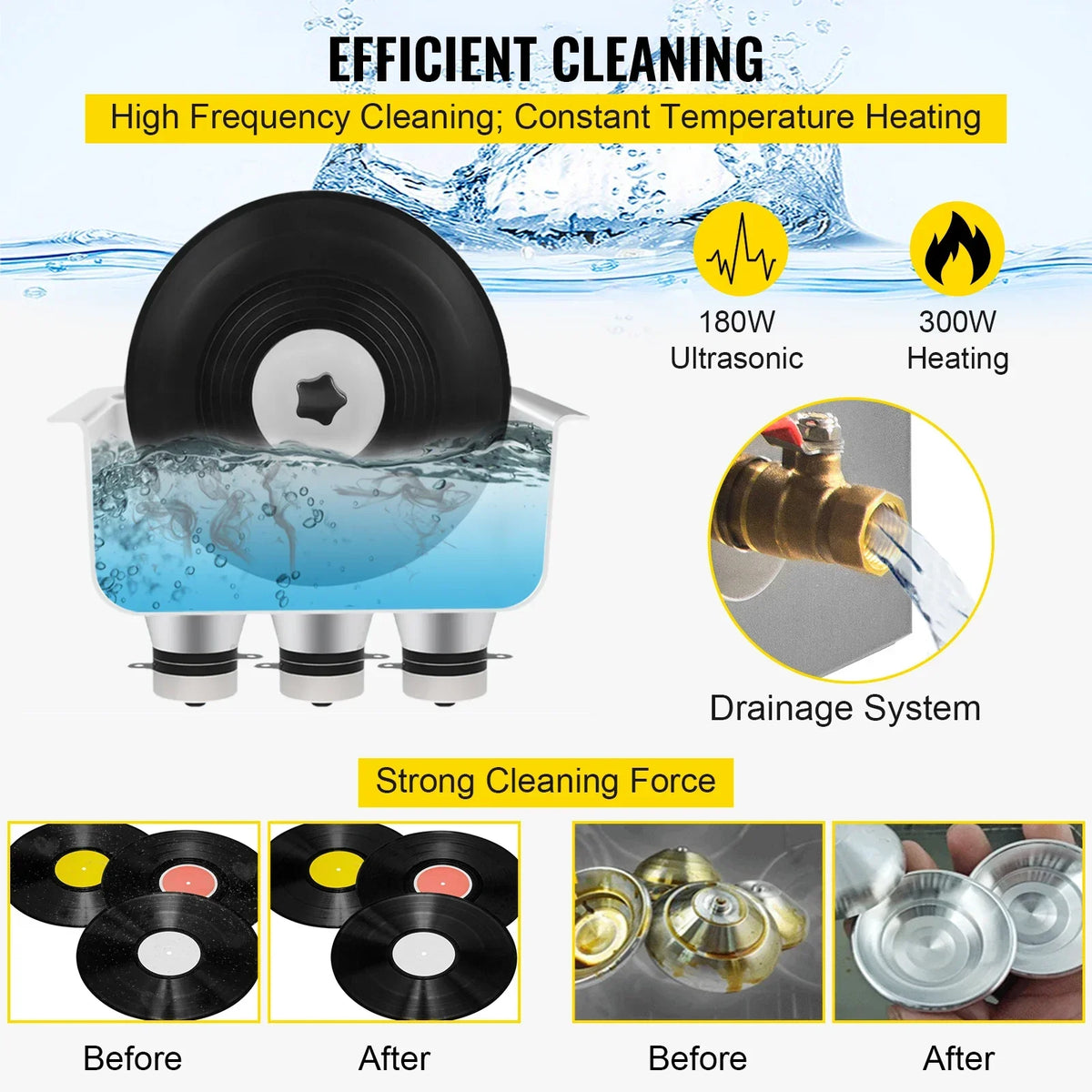 6L Knob Ultrasonic Vinyl Record Cleaner Mini Portable Washing Machine Ultrasound Dishwasher Contact Lenses Dental Jewelry