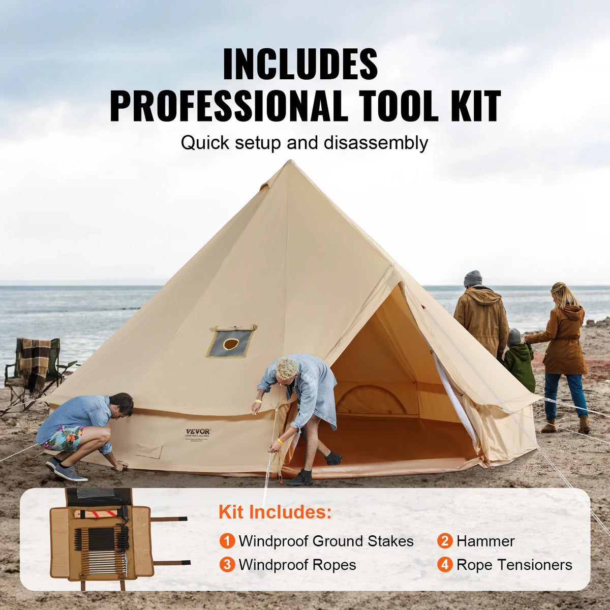 Canvas Bell Tent 4 Seasons Canvas Tent for Camping with Stove Jack Breathable Tent Family Camping Outdoor Hunting Party