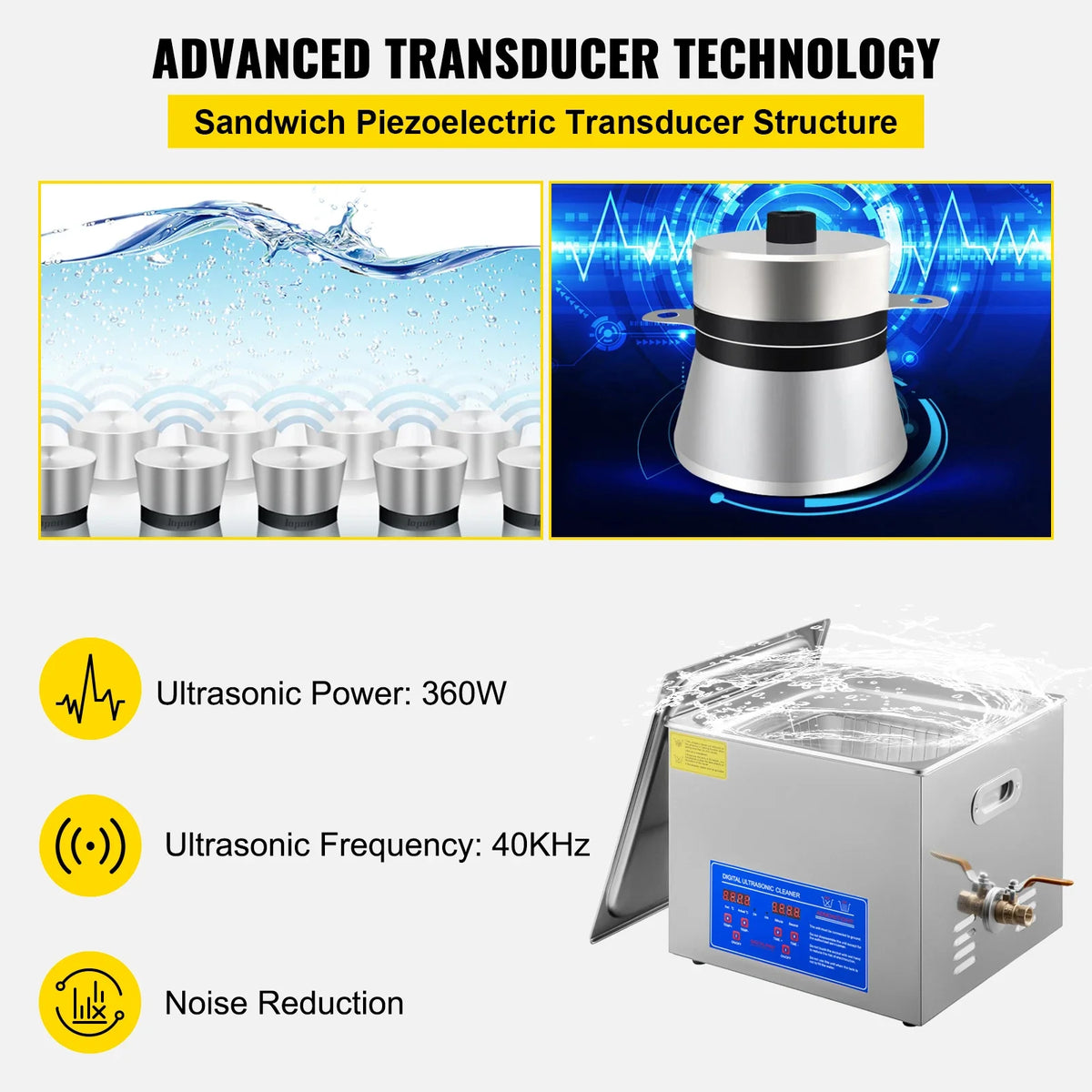 15L Ultrasonic Cleaner Machine Stainless Steel Ultrasonic Cleaning Machine Digital Heater Timer Jewelry Cleaning for Home