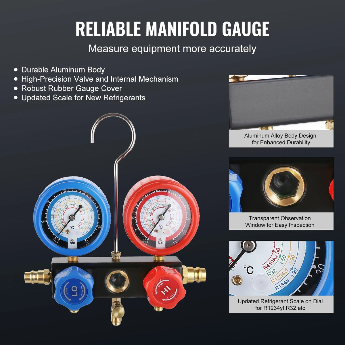 1/4HP 4CFM AC Vacuum Pump & Gauge Set,Single Stage Rotary Vane HVAC Air Vacuum Pump A/C Refrigerant Kit Manifold Gauge Set