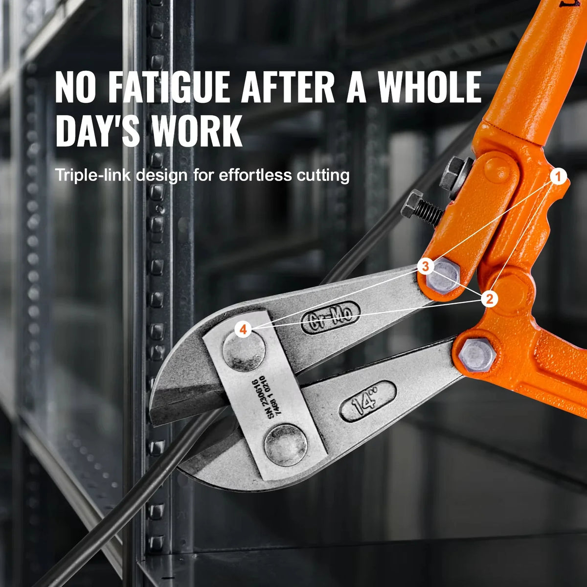 Bolt Cutter 8in/14in/18in/24in Lock Cutter Bi-Material Handle with Soft Rubber Grip Chrome Molybdenum Alloy Steel Blade