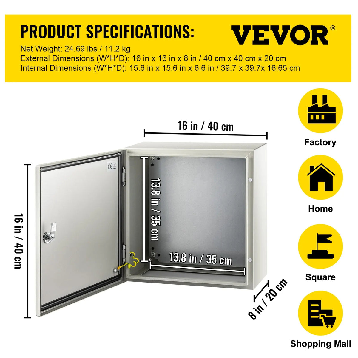 NEMA 4X Steel Enclosure 4 Sizes, IP66 Water/Dustproof w/Mount Plate - Outdoor/Indoor Elec Box