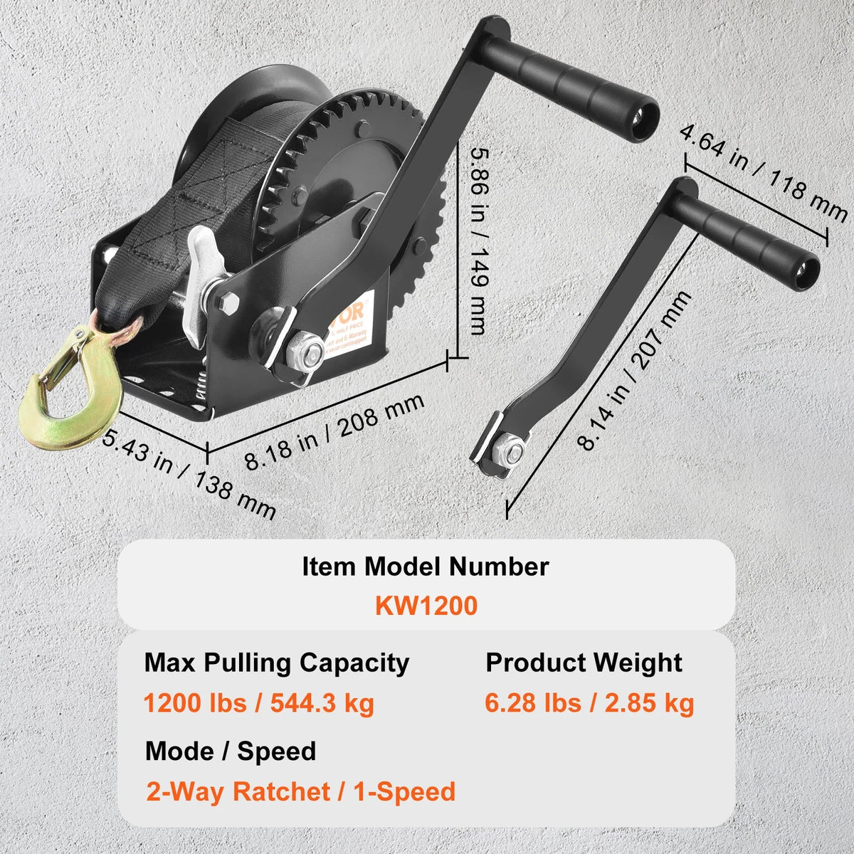 Hand Winch, 1200/1600/2000/3500 lbs Pulling Capacity, Manual Operated Hand Crank Winch for Trailer, Boat or ATV Towing