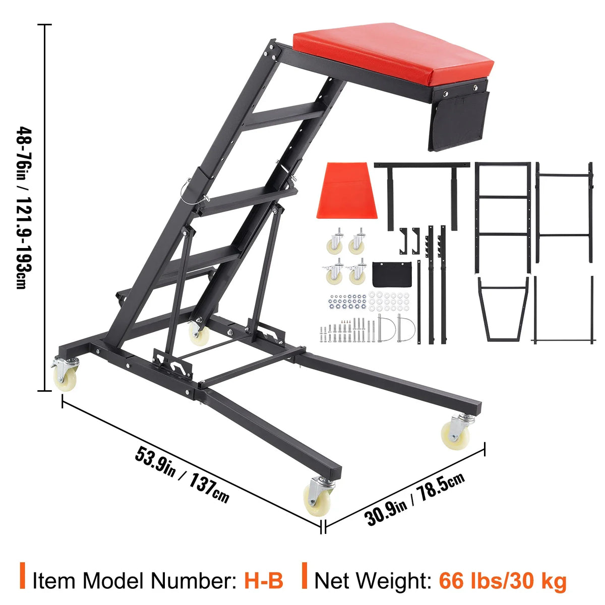 Engine Creeper 42.5"-64.8", 400 LBS Capacity High Top Foldable Creeper, for Home Garage, Workshop Repair Maintenance
