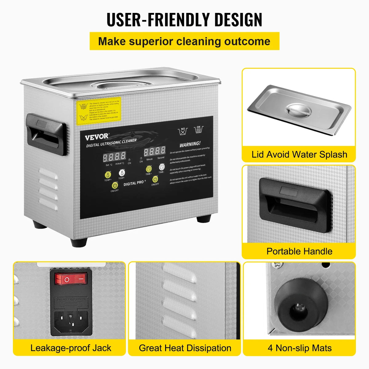 3L Upgraded Ultrasonic Cleaner (200W Heater,120W Ultrasonic) Professional Digital Lab Ultrasonic Cleaner w/ Heater Timer