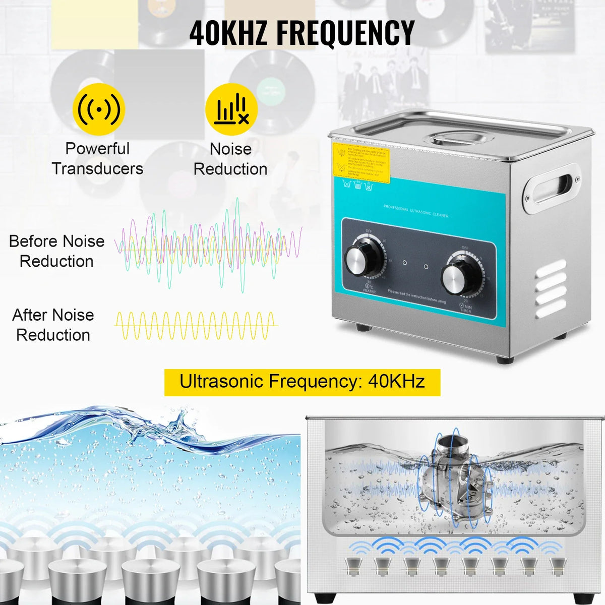 3L Knob Ultrasonic Cleaner Knob Control 304 Stainless Steel Ultrasonic Cleaning Machine w/Heater & Timer for Watch Jewelry