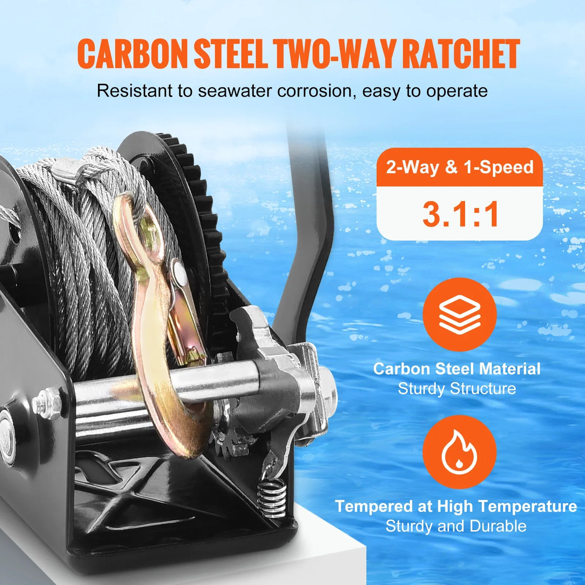 Hand Winch 800 lbs/3500 LBS Capacity Brake Winch W/ 33 ft Steel Rope Traction Hoisting Hand Winch for ATVs Boats Trailers