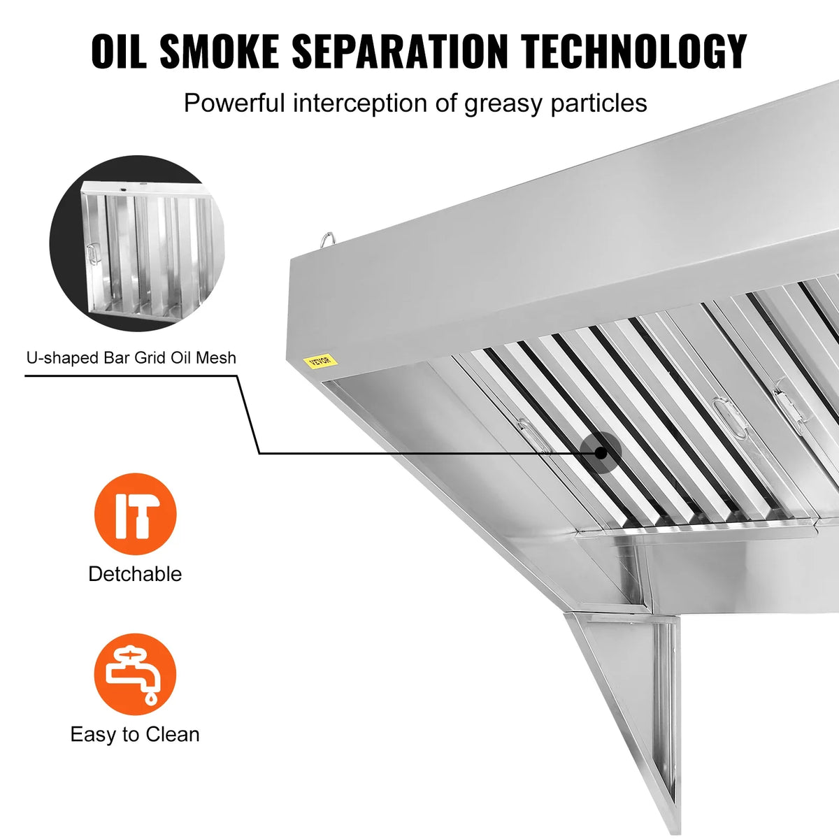 Commercial Exhaust Hood, 4FT Food Truck Hood Exhaust, 201 Stainless Steel Trailer Hood w/2 Detachable U-shaped Filter Mesh