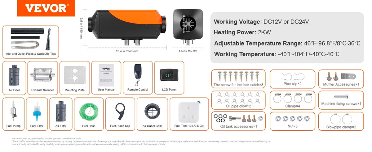 2/5/8KW Car Heater Diesel Air Heater 12V With Silencer Remote Control Truck Boat Bus RV Trailer Air Diesel Parking Heater