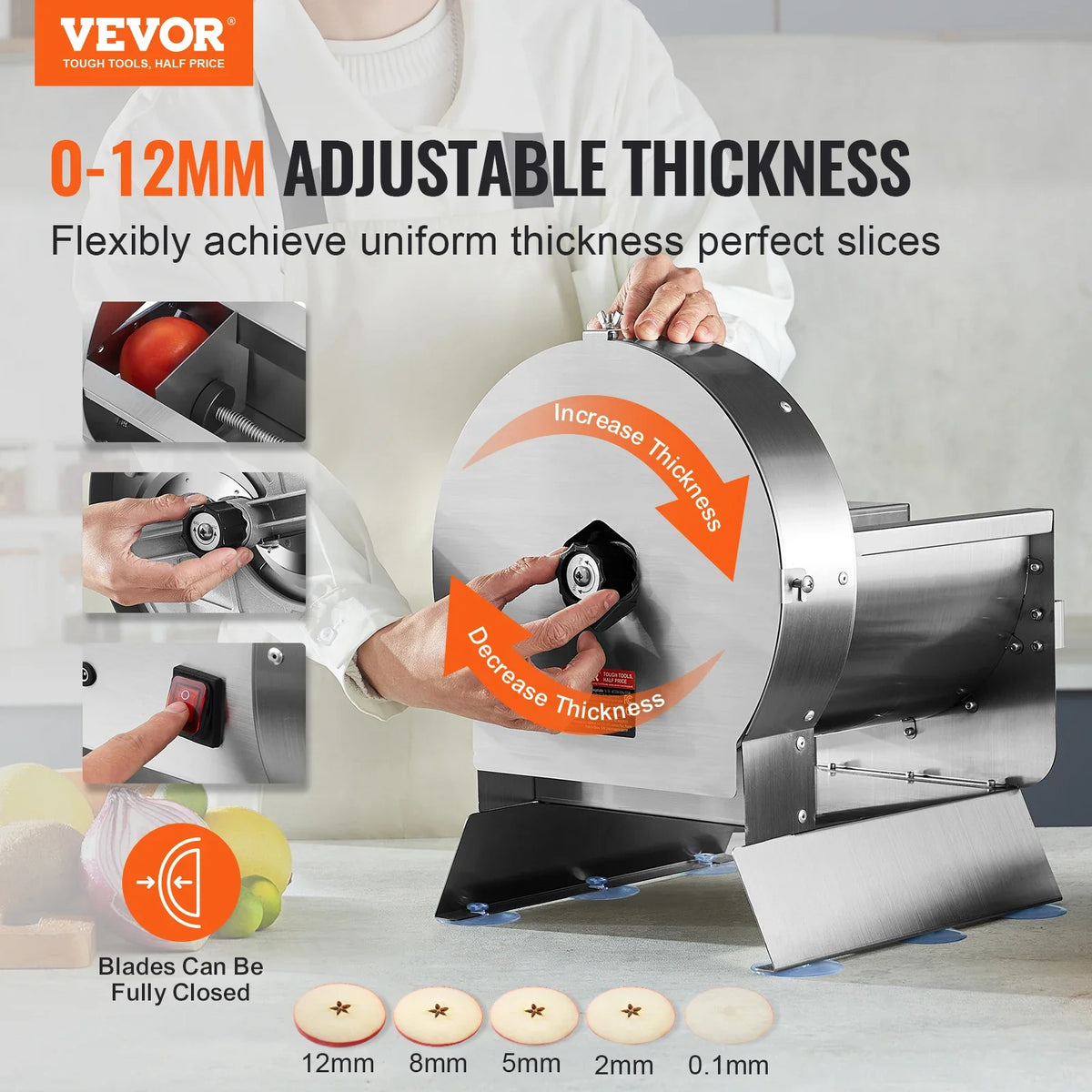 Electric Vegetable Slicer,0-12mm Thickness Adjustable Commercial Slicer Machine,Stainless Steel Food Cutter Slicing Machin
