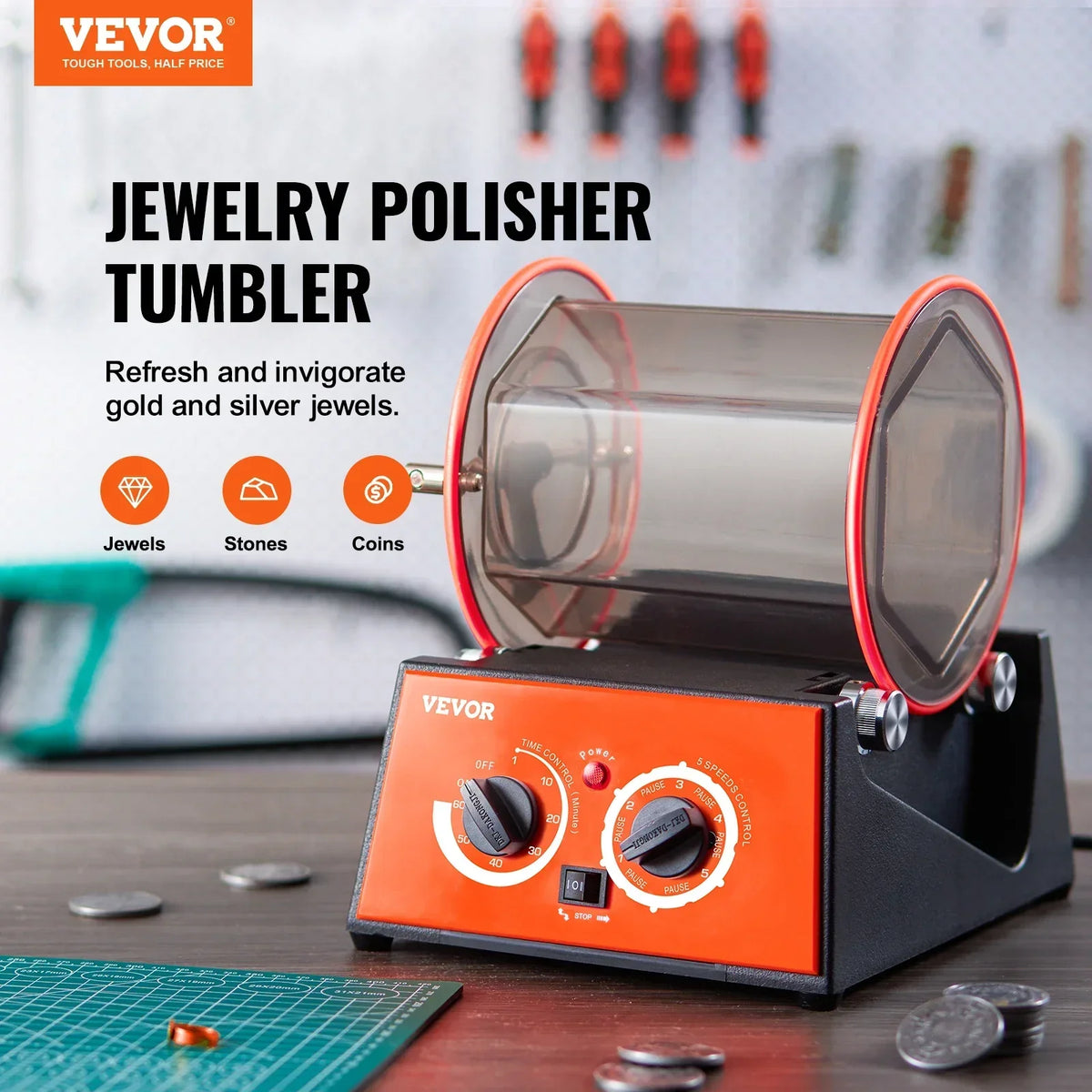 3kg Rotary Tumbler Surface Polisher Jewelry Drum Polishing Machine Gem DIY Mini-Tumbler Finishing Tools