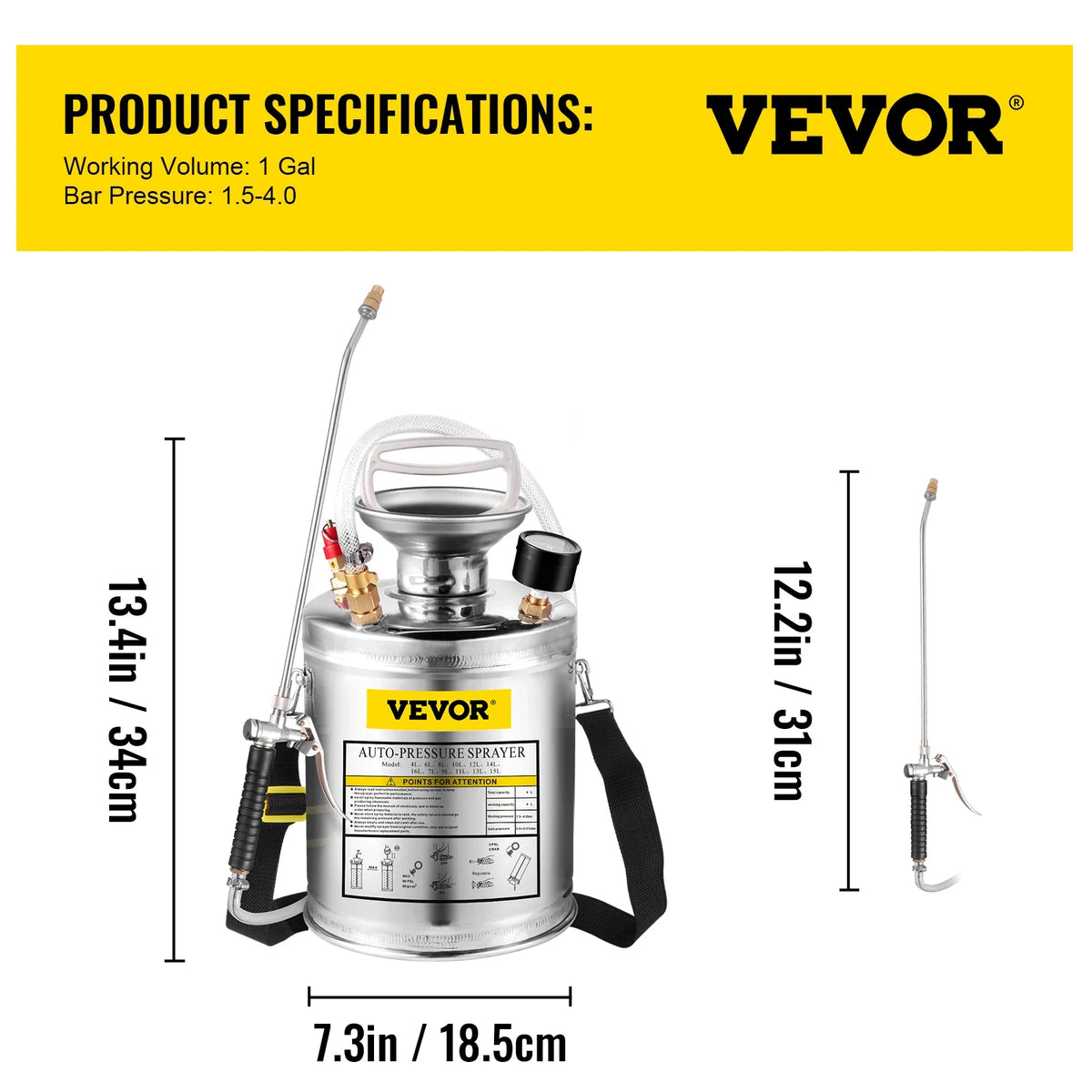 2Gal Stainless Steel Sprayer Hand Pump Sprayer with Pressure Gauge&Safety Valve Adjustable Nozzle for Gardening Sanitizing