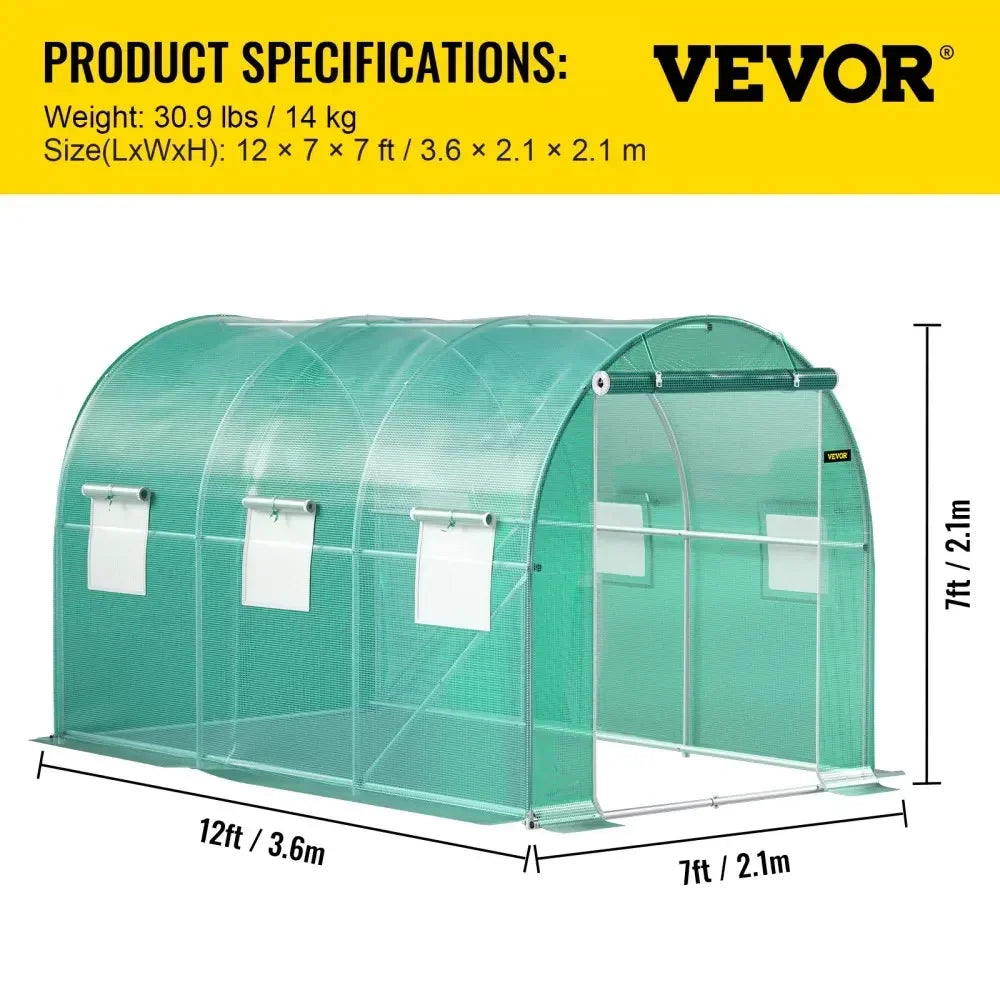 Walk-in Tunnel Greenhouse Galvanized Frame & Waterproof Cover 15x7x7/10x7x7/20x10x7/12x7x7 ft Greenhouses & Cold Frames
