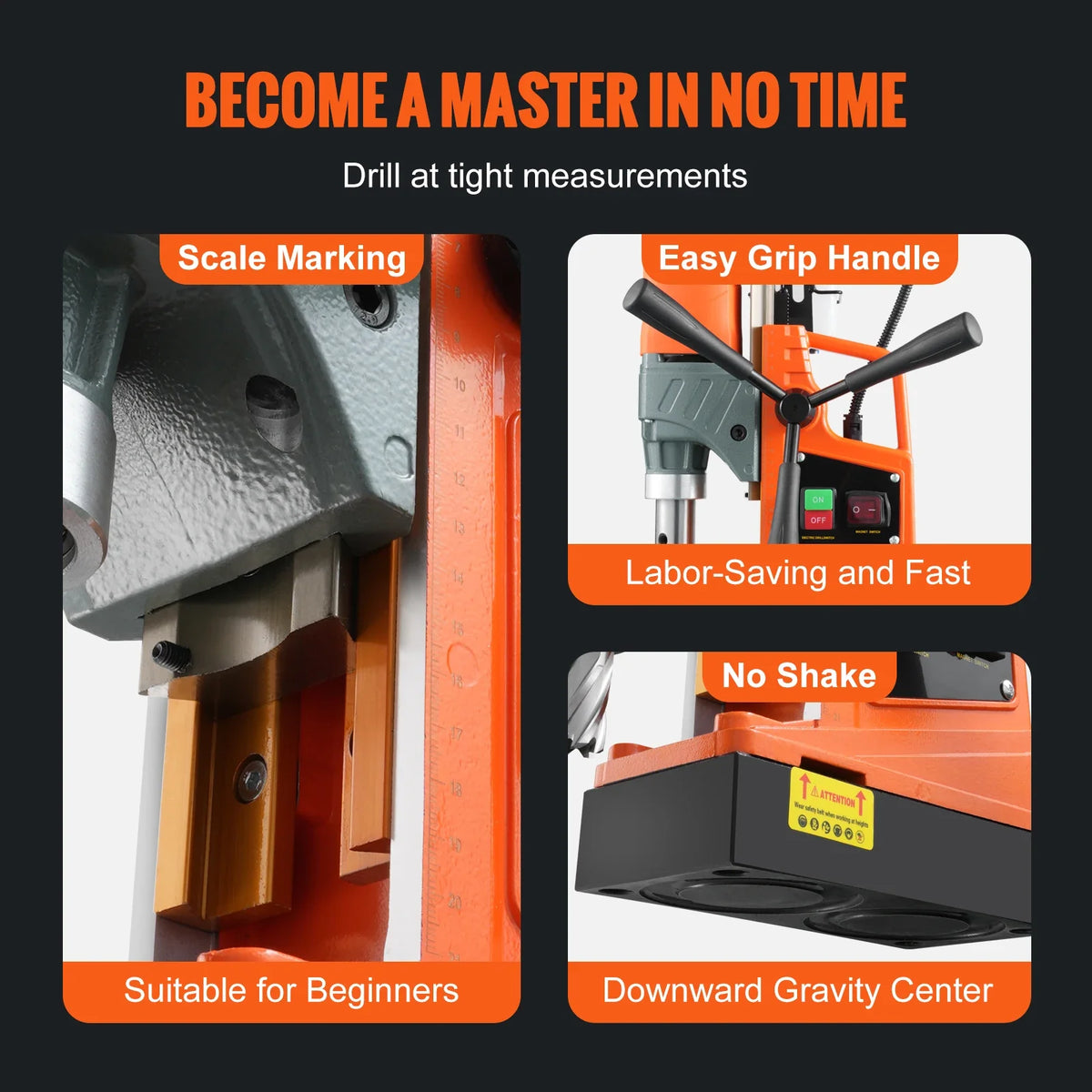Magnetic Drill 1450W 1.57" Dia 12500N 850RPM Portable Electric Mag Variable Speed Drilling Machine for Improvement/Railway
