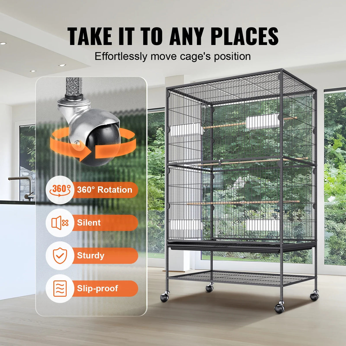 52inch Standing Large Bird Cage Carbon Steel Flight Bird Cage for Parakeets/Cockatiels/Parrots/Macaw with Rolling Stand