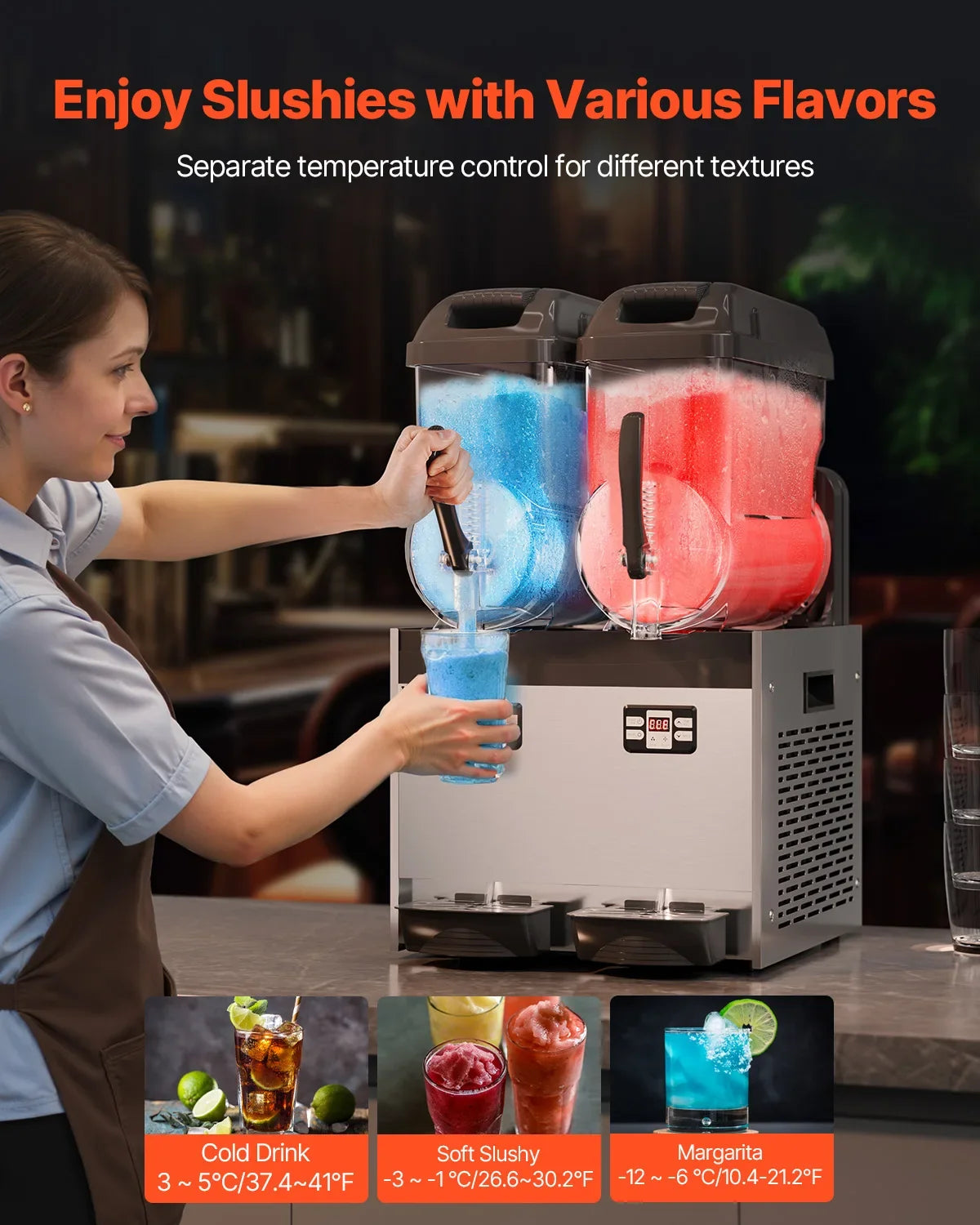 Commercial Slushy Machine, 12Lx2 Double Tank Frozen Drink Machine, Stainless Steel Margarita Smoothie Frozen Drink Maker