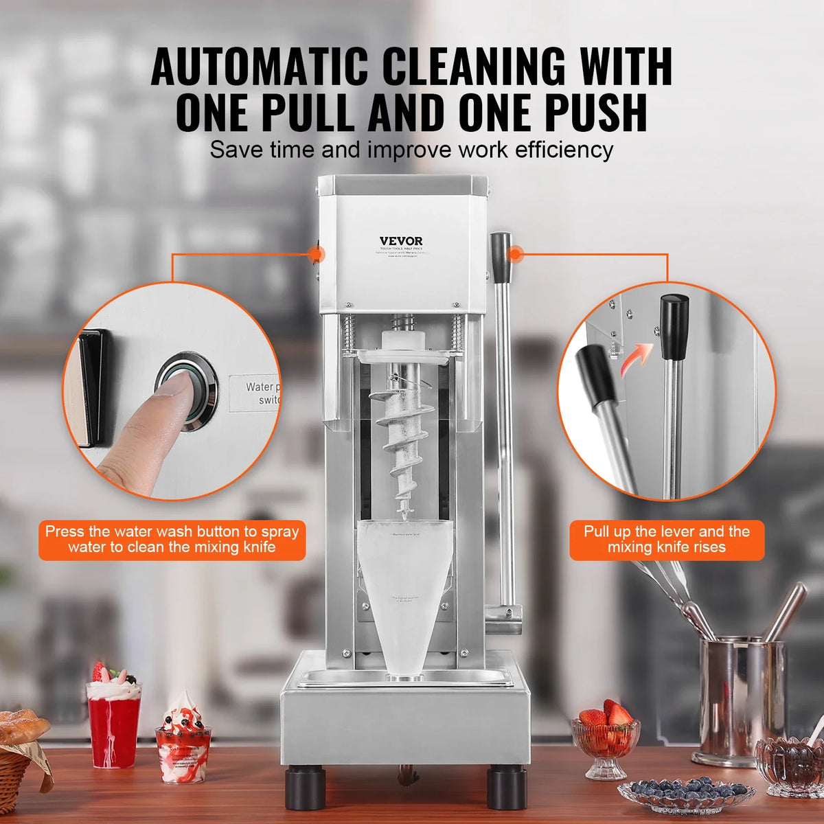 Ice Cream Blender, 750W 1740RPM High-Speed Ice Cream  Mixer, 304 Stainless Steel Ice Cream Shaker, Customizable Flavor