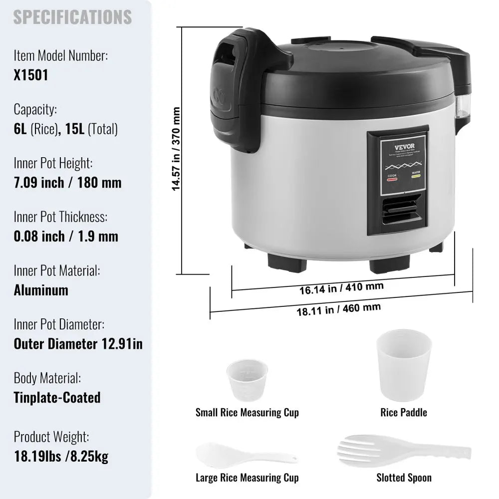 Commercial 60-Cup,13.74Qt Large Rice Cooker & Warmer, Nonstick Inner Pot, Fast Cooking, Stainless Steel for Restaurants