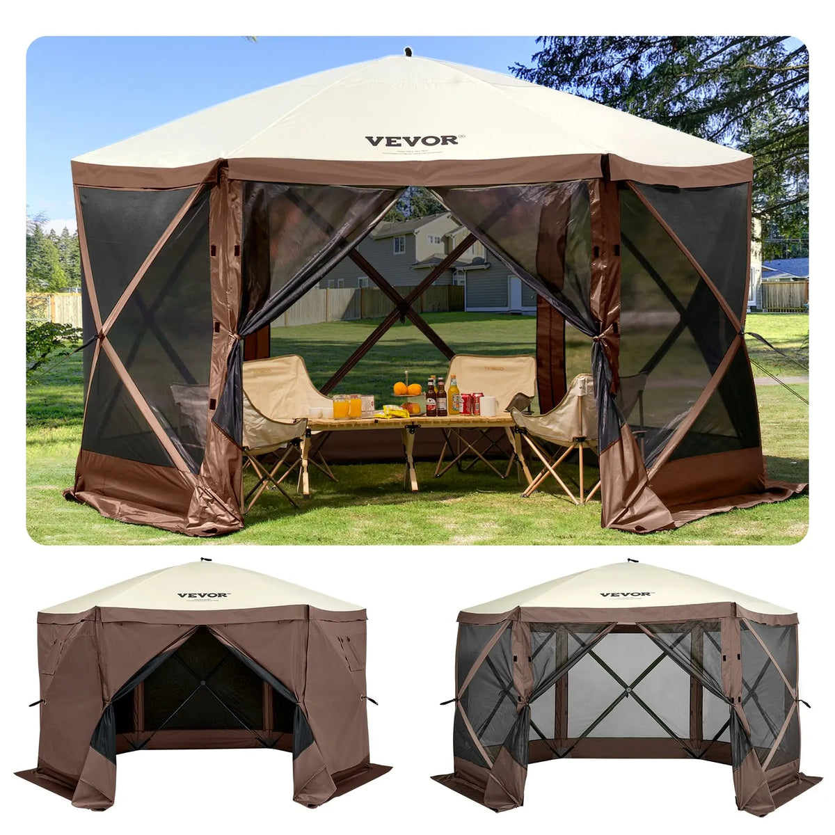 10x10/12x12FT Family Camping Tent - Canopy Screen Shelter with UV50+ Sun Protection Steel Frame Waterproof for 6 People