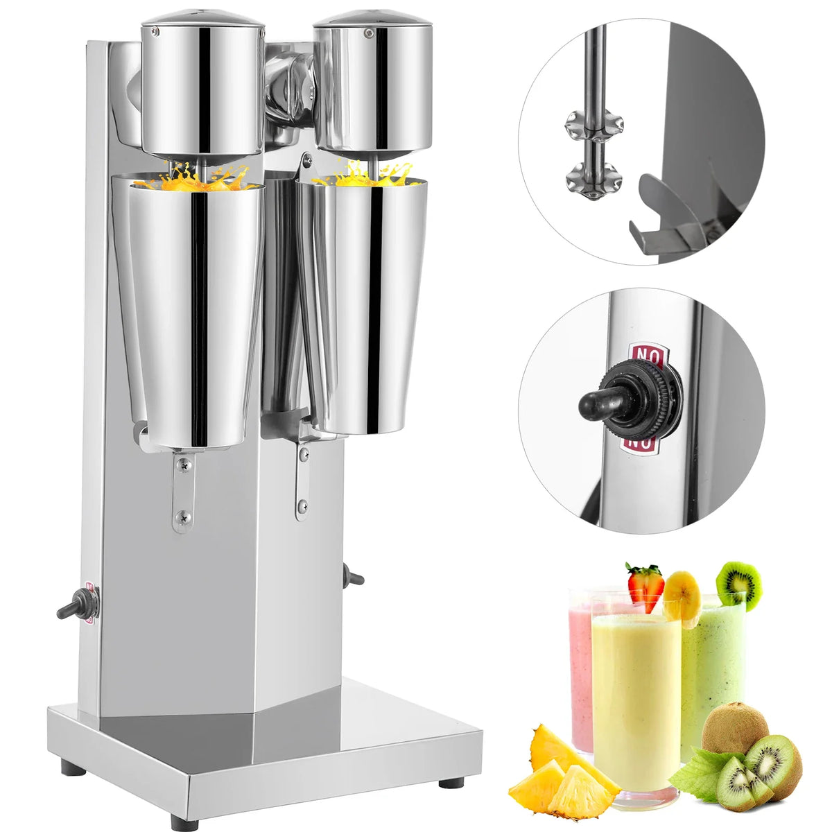 Milkshake Maker Kit Stainless Steel Electric Milkshake Maker 180W Double Head Classic Milkshake Maker w/ 800ml Cup Silver
