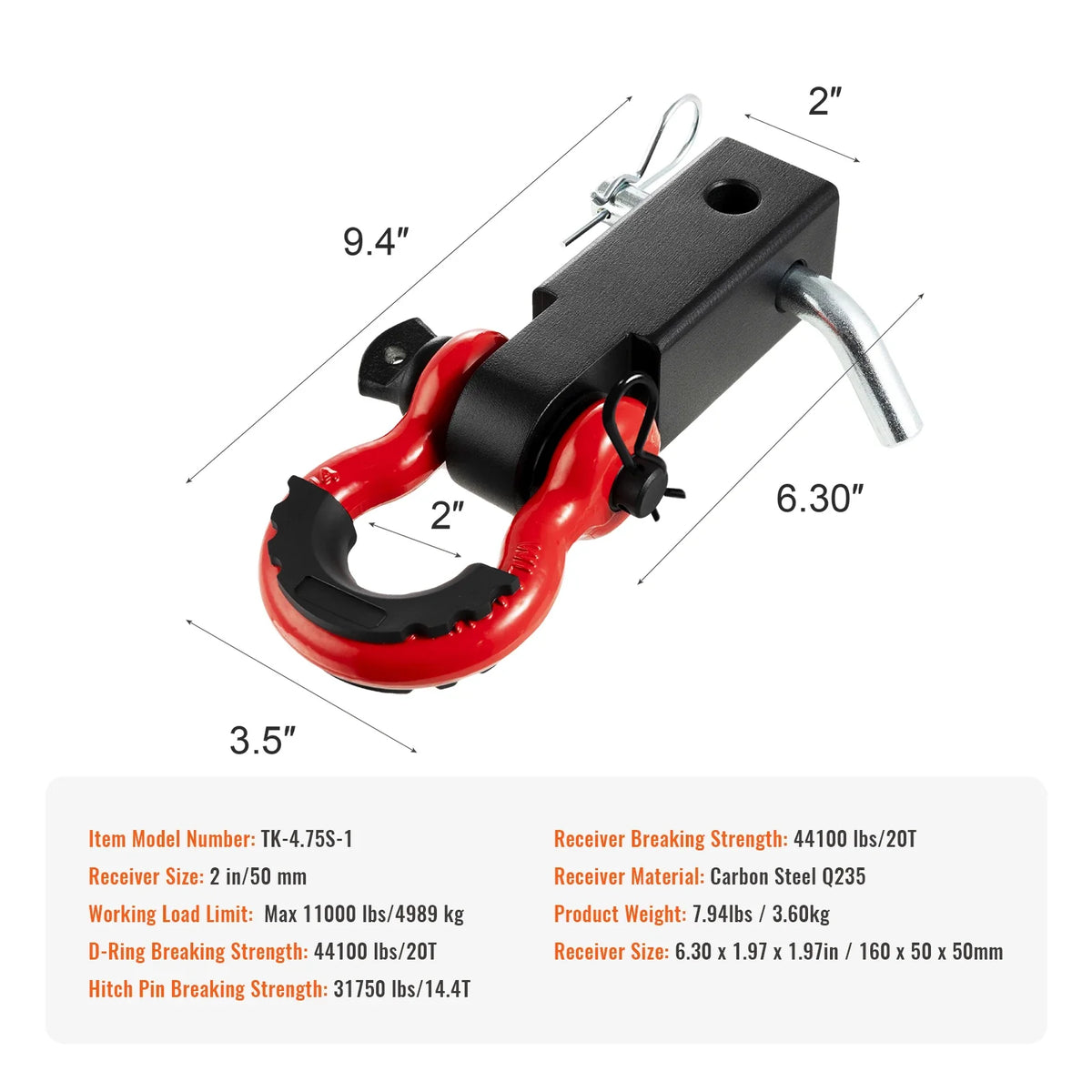 D Ring Shackle with Trailer Hitch Lock Pin, Heavy Duty Towing Accessories for Trucks, Jeeps, Off-Road Vehicle Recovery