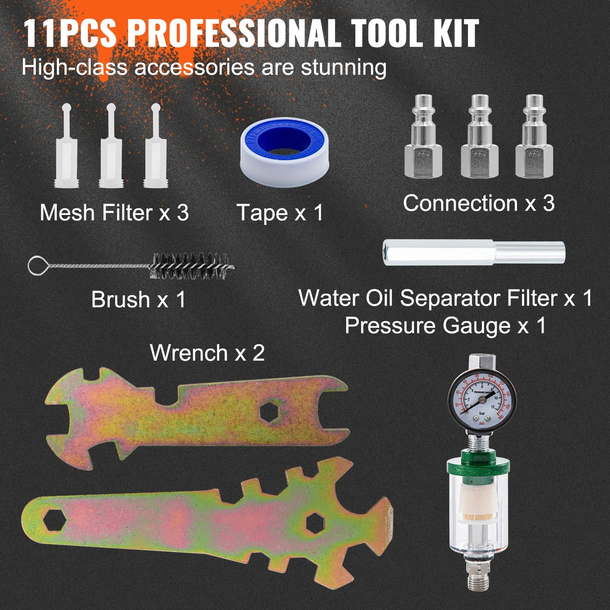 Professional Paint Air Sprayer Gun Set 11 Piece with 2 Full Size 1000cc Capacity Air Regulator & Gauge for Furniture Fence