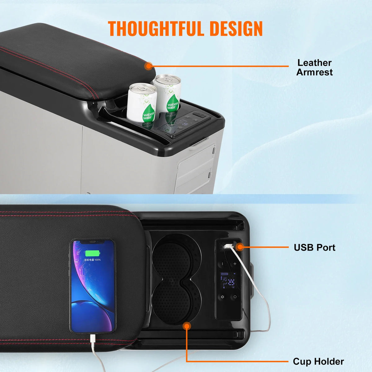 15L Car RefrigeratorCar Armrest Refrigerator Fridge Single Zone Freezer -4℉-68℉ Adjustable Range 12/24V DC and Cooler