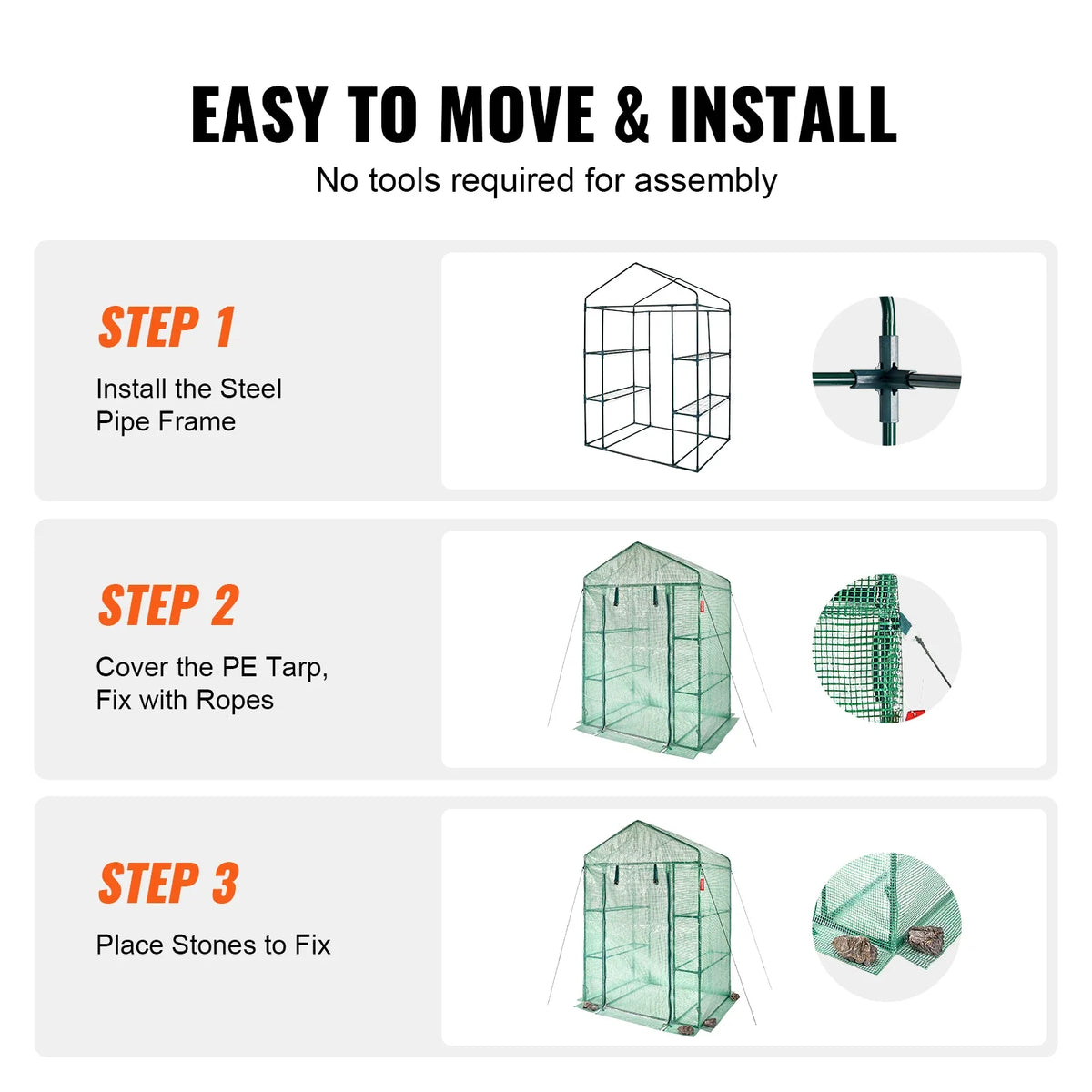 Walk-in Green House Greenhouse with Shelves High Strength PE Cover And Steel Frame Set Up Quickly for Planting and Storage