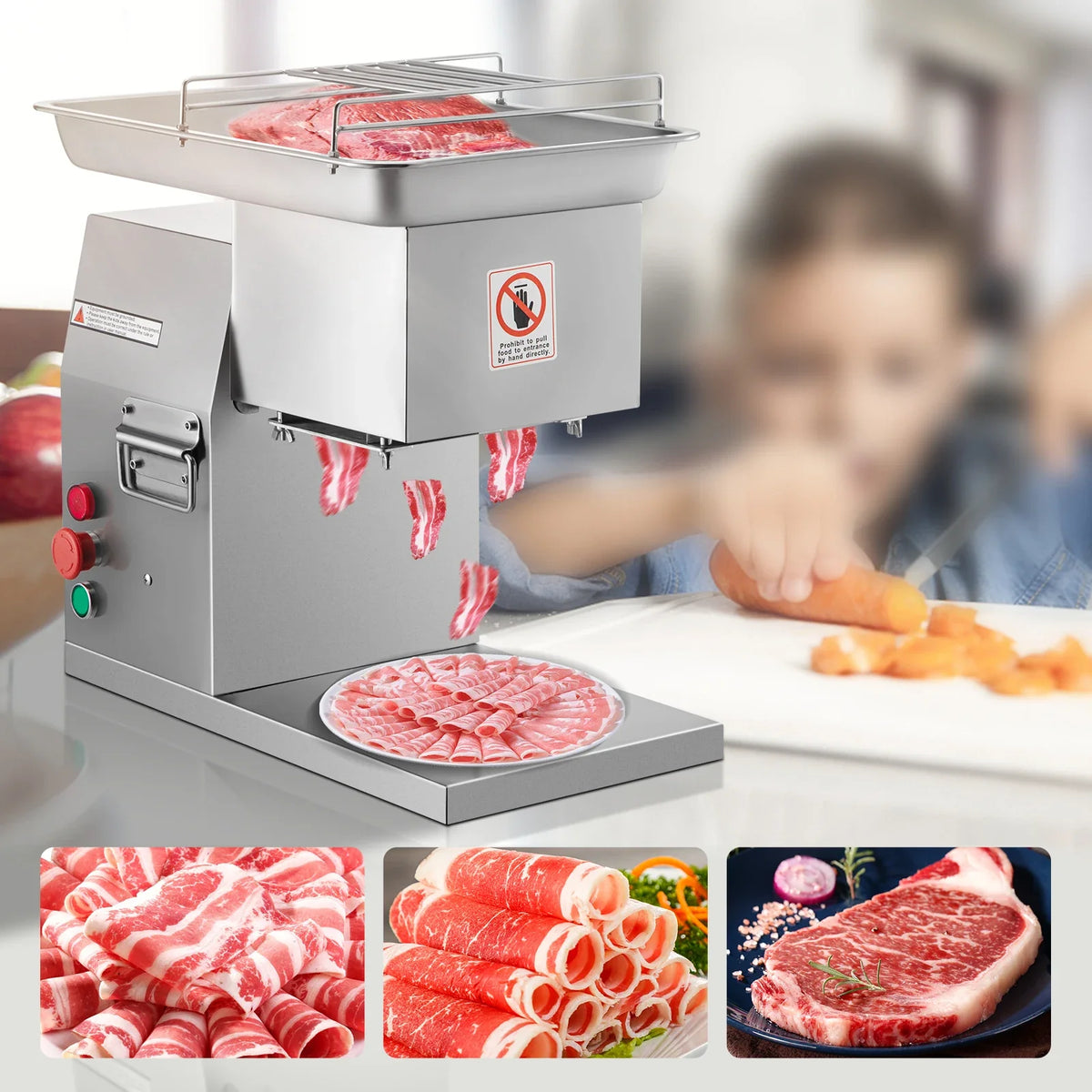 250Kg/H Electric Meat Slicer Stainless Steel 3mm Blades Meat Cutter Grinder Machine Auto Kitchen Home Appliance Commercial
