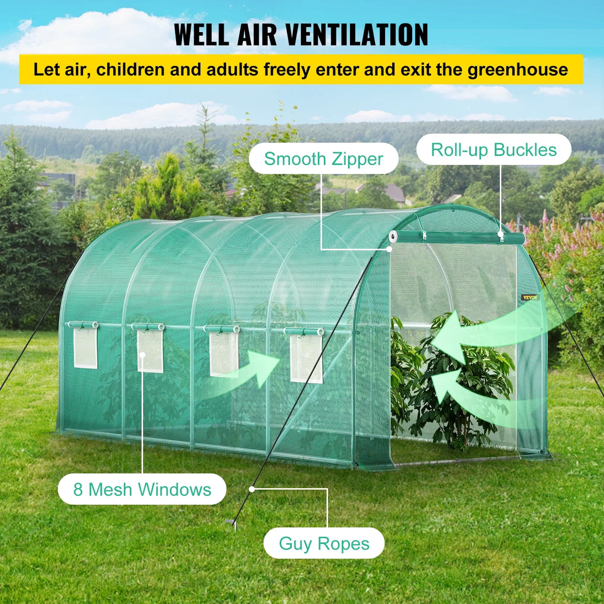 Walk-in Tunnel Greenhouse 15x7x7ft Portable Plant Hot House with Galvanized Steel Hoops Green House for Plants Growing