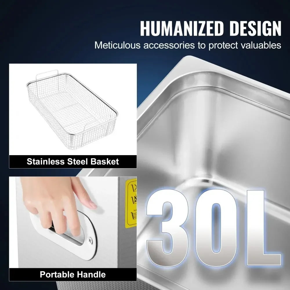 Ultrasonic Cleaner with Digital Timer - 2L to 30L Stainless Steel Tank for Jewelry, Glasses, Watches & Industrial Parts