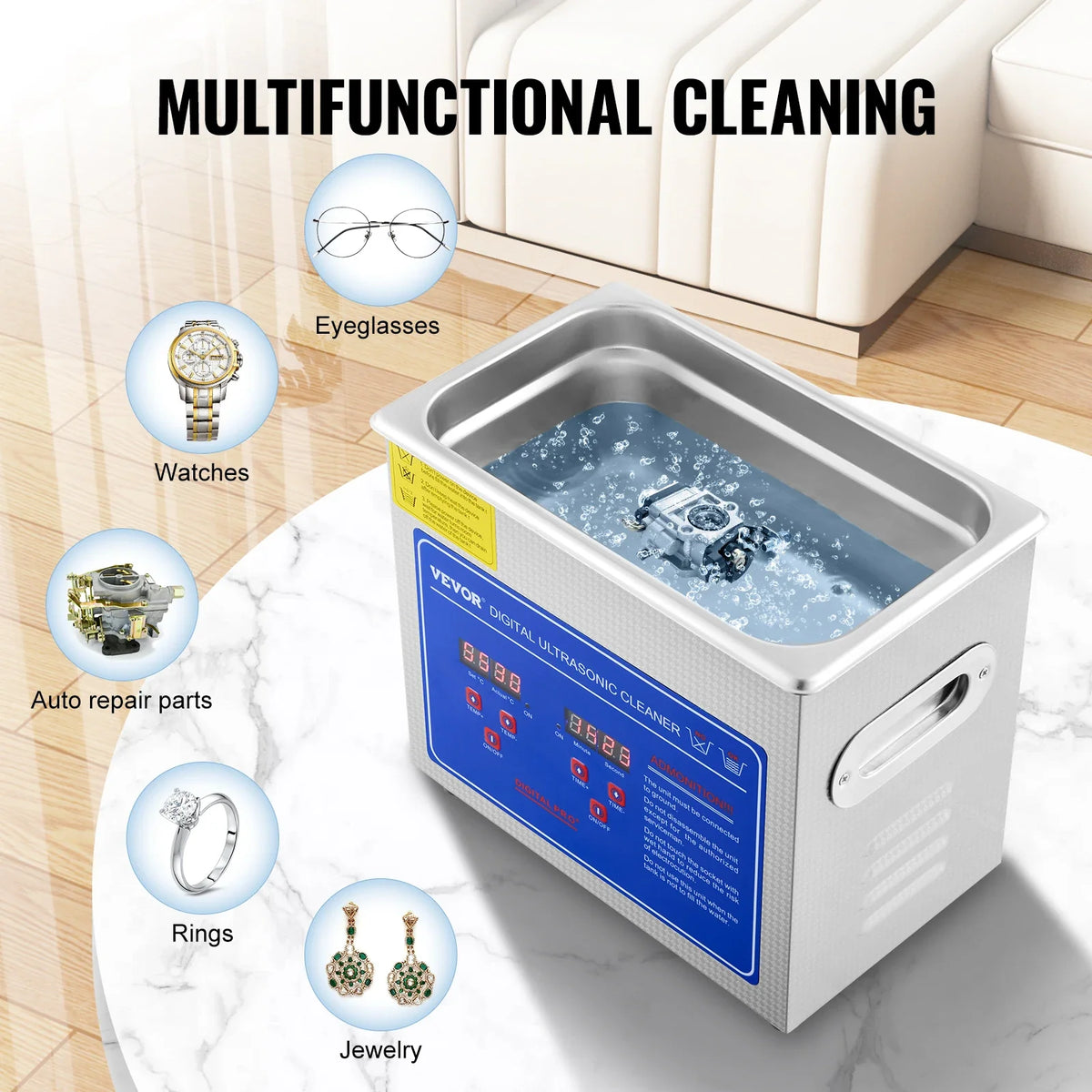 Ultrasonic Cleaner 2.85L with Digital Timer Heater Stainless Steel Industrial Sonic Cleaner for Glasses Watches Rings