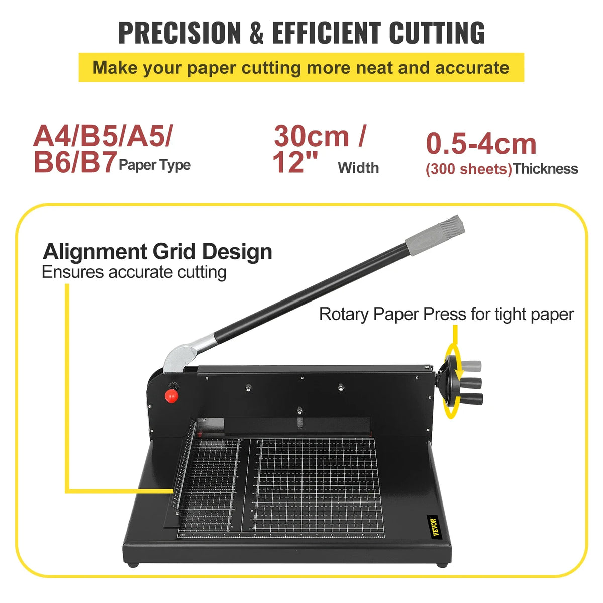 12 Inch A4 Manual Paper Cutter Guillotine Trimmer Heavy Duty 300 Sheets Shredder for Factory School Office Accessories