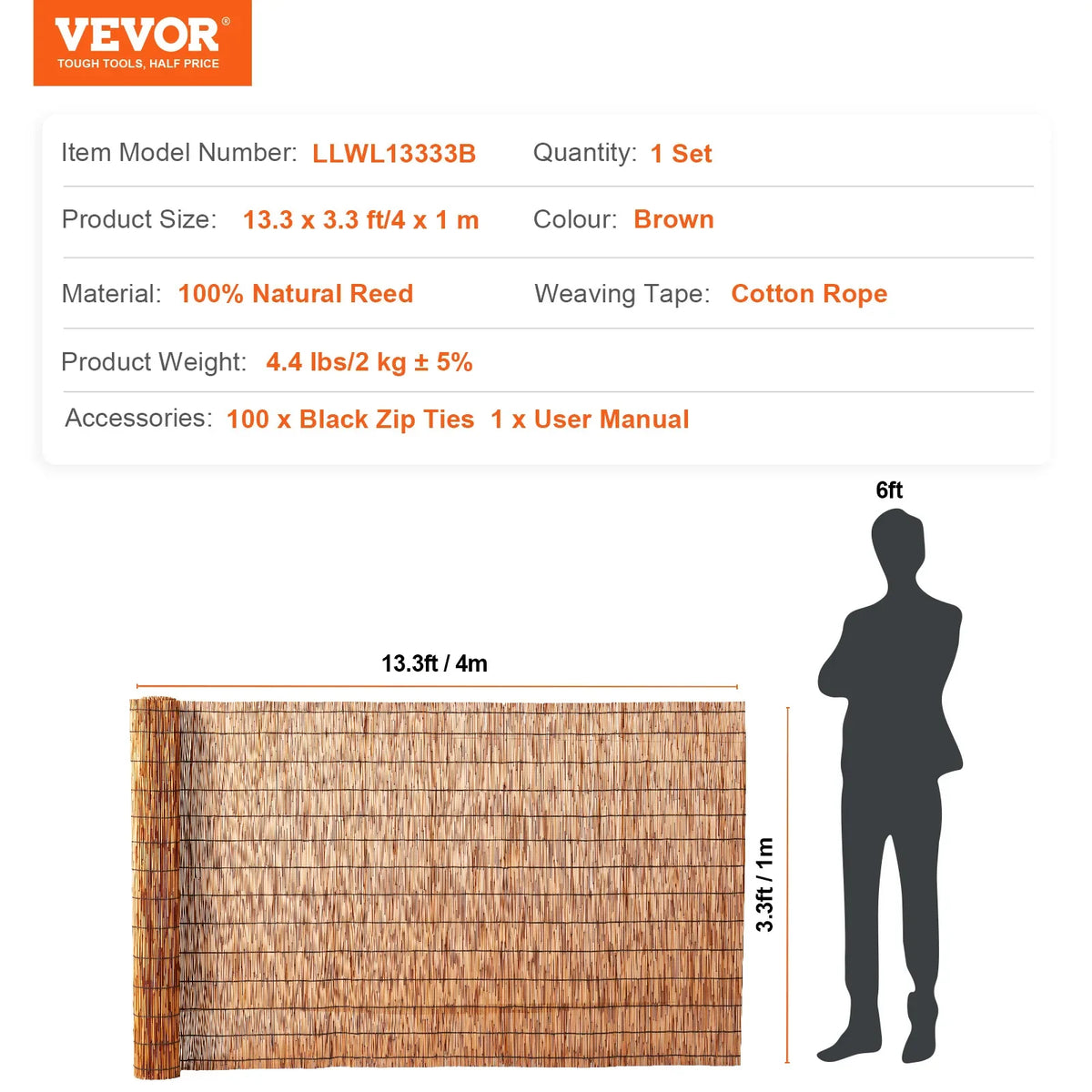 Natural Reed Fencing 5.5 ft x 16.4 ft Balcony Reed Fence Roll for Outdoor Backyard Patio Backyard Garden Fencing Divider