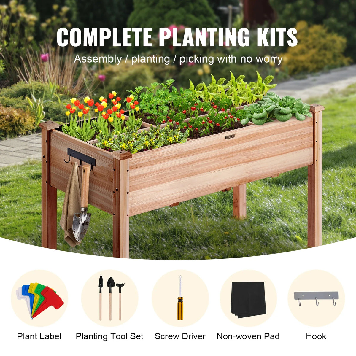 Raised Garden Bed 3.9x1.9x2.5ft Garden Wooden Planter Box Elevated Outdoor Planting Boxes for Growing Flowers/Vegetables