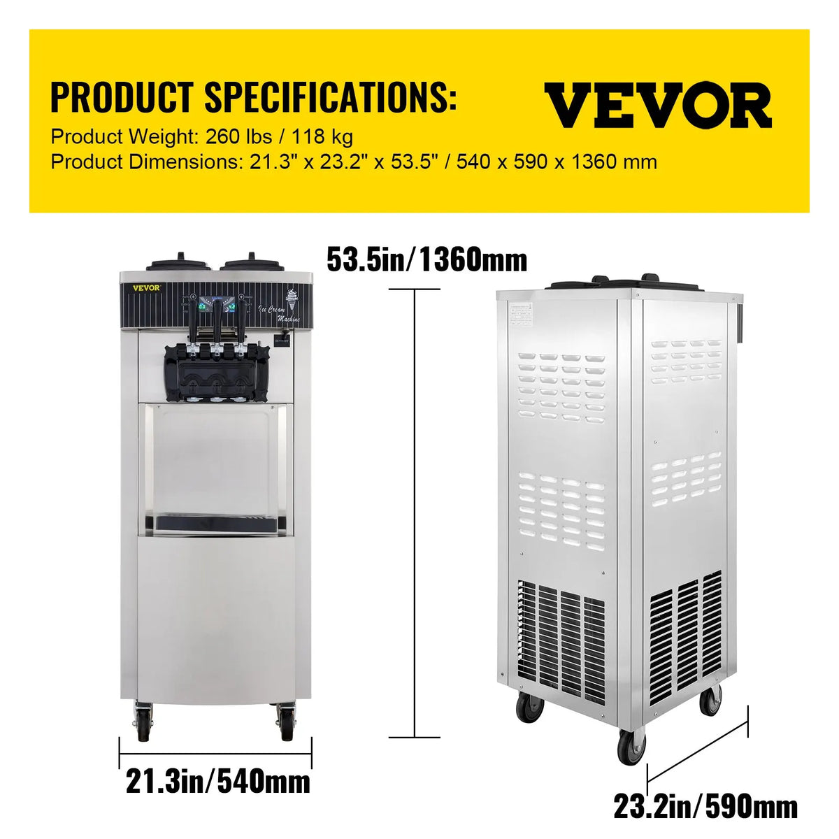 Commercial Soft Ice Cream Machine 2200W  20-28L/H Ice Cream Maker Double 6L Hoppers Ice Cream Making Machine YKF-8228H