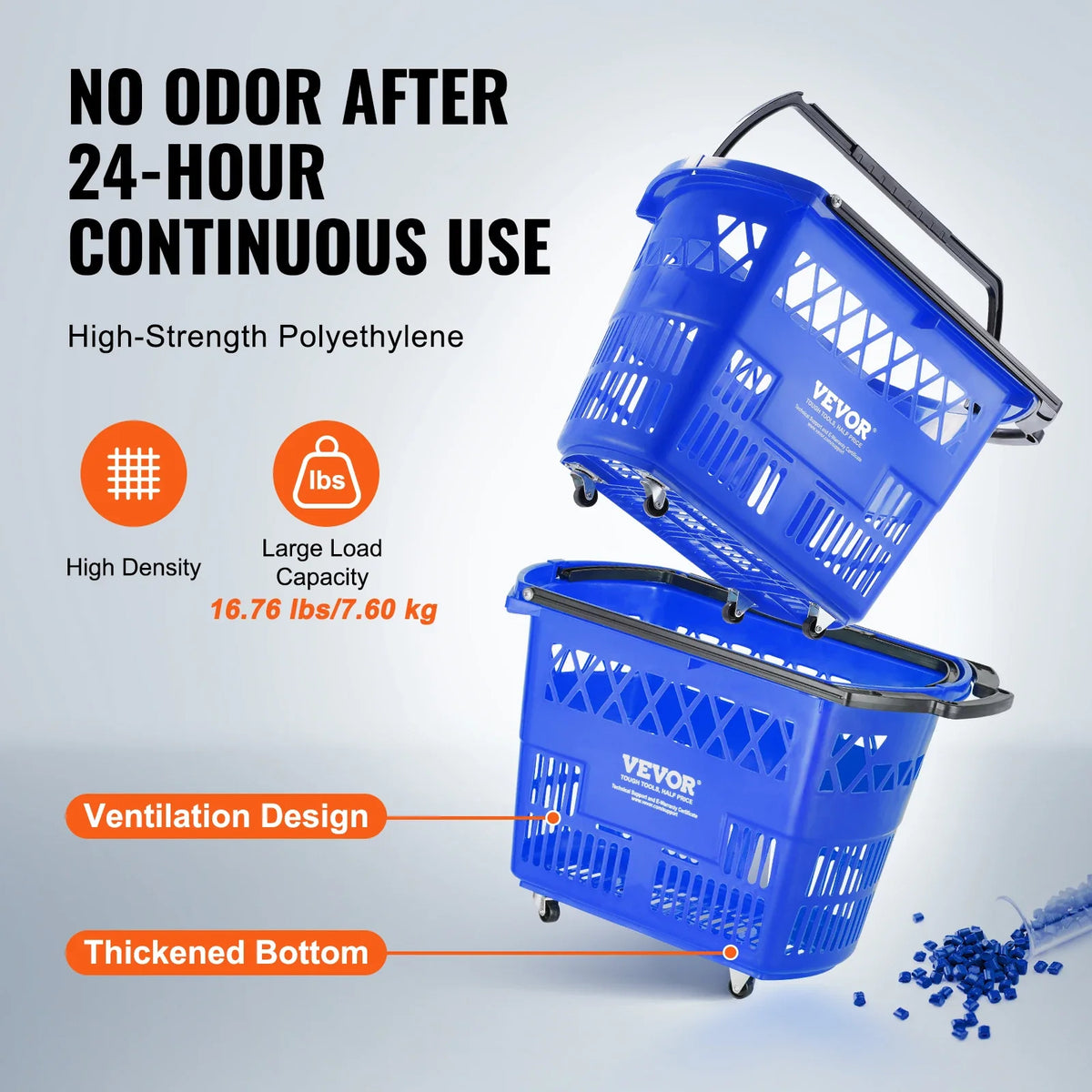 6PCS 39L Shopping Carts with Handles Plastic Rolling Shopping Basket with Wheels for Supermarkets Retail Stores Grocery