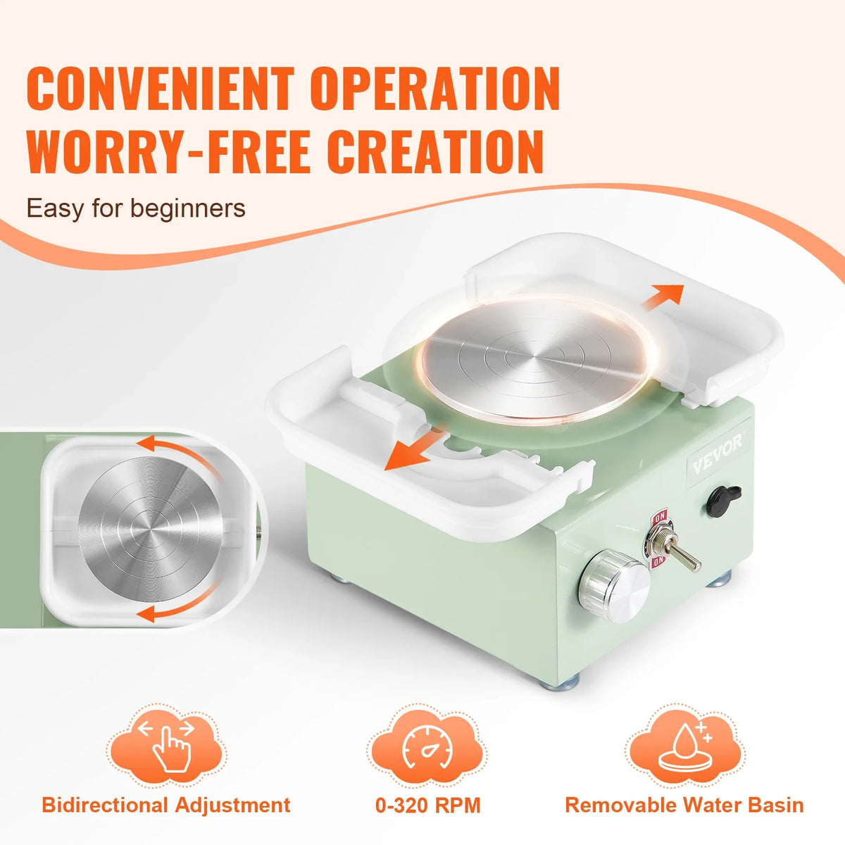 Mini Pottery Wheel 320RPM Adjustable Speed Electric Ceramic Wheel Machine for Art Craft Work Home DIY