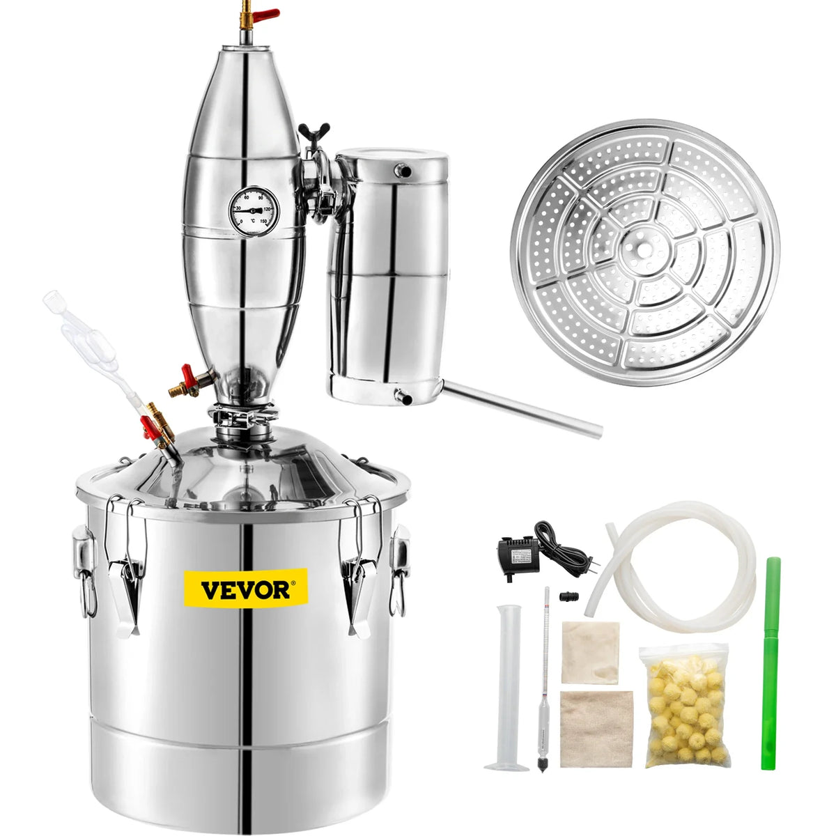 50L Water Alcohol Distiller 304 Stainless Steel Alcohol Still Wine Making Boiler Home Kit w/Thermometer for Whiskey Brandy