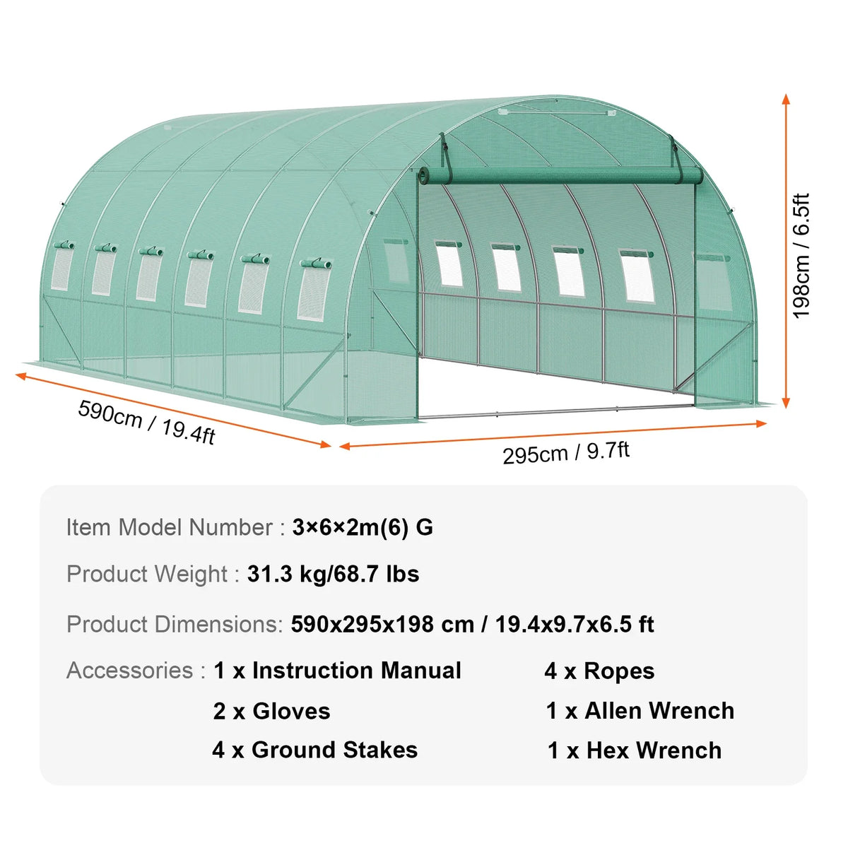 Walk-in Tunnel Greenhouse 20x10x7ft Hoop House Greenhouse Tunnel Upgrade Plant Green House for Plants to Resist Frost